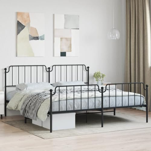 THOYTOUI Bettgestell, Tagesbett Bettsystem Betten Seniorenbett Geeignet für Gästezimmer Wohnung Schlafzimmer Hotel mit Kopf- und Fußteil Metall Schwarz 193x203 cm