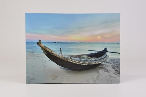 Nexos Trading LED Wandbild Beleuchtung 30 x 40 cm „Entspannter Sonnenuntergang“ 1 LED und 30 Fasern Fotodruck Kunstdruck Leuchtbild Sonnenuntergang Batterie Timer LED Abendstimmung