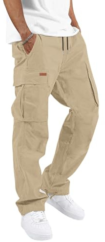 TARAINYA Pantaloni Uomo Cargo Cotone Invernali Coulisse Chino con Tasche Cachi Chiaro XL