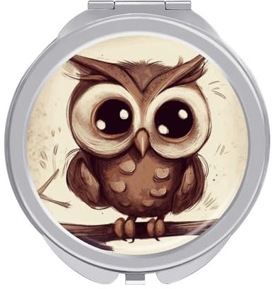 Dwrepo Reise-Make-up-Spiegel, niedliche Eule, tragbarer kleiner Kosmetikspiegel, 2-seitig, 2X/1-fache Vergrößerung, Taschenspiegel, kompakter Spiegel, zusammenklappbarer Handspiegel für Damen, Büro