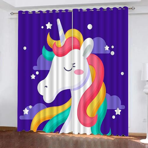 Generisch Lila Einhorn Verdunklungsvorhänge Kinderzimmer Mädchen Jungen,Gardinen Vorhang Blickdicht mit Ösen,Kinder Vorhang Verdunkelung 2Er Set Für Schlafzimmer Wohnzimmer Fenster,200X160Cm,A17