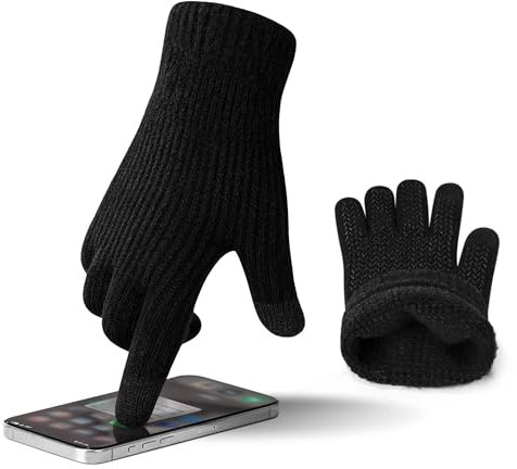 ineepor Alpaka Handschuhe Herren Damen Winter Strickhandschuhe Thermo Warme Wolle Gloves Touchscreen Dünne Grip Weich Rutschfest Flexible,Schwarz,M