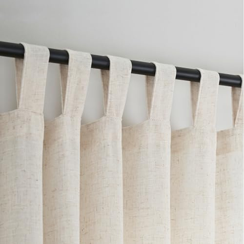 VOILYBIRD Natural Linen Semi Sheer Curtains Tab Top Light Filtering Elegant Curtains & Drapes for Living Room 52 x 90 Inch Length, Set of 2 Panels