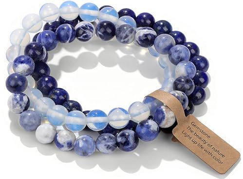 SAIBANGZI 8 mm natursten armband - set med 3 handgjorda armband, energismycken för män och kvinnor, lugn, balans och självförtroende med presentförpackning, 19 centimeters, Sten