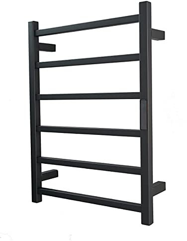QRXALISA Scaldasalviette, Radiatore scaldasalviette a Parete, 6 Quadrati, Elettrico, Nero Opaco, per casa, Bagno, stendibiancheria (cablato) (cablato)
