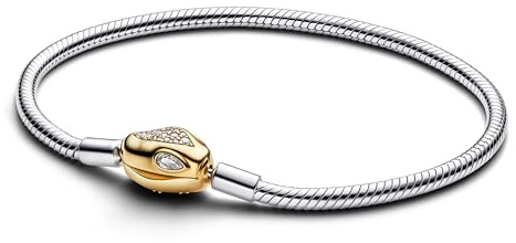 PANDORA Moments Schlangen-Gliederarmband mit Schlangenverschluss aus Sterling-Silber mit 14 Karat vergoldeter Metalllegierung und Zirkonia, Kompatibel Moments, Größe: 19 cm, 563683C01-19