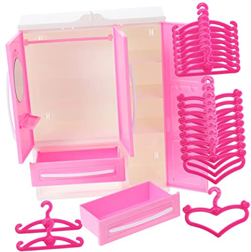 FELTECHELECTR 1satz Miniatur Kleiderschrank Für Puppen Teiliges Mit Hängern Und Herz-hängern Aufbewahrung Von Puppenbekleidung Dekoration Häusern