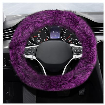SHMZK Fluffy Steering Wheel Cover, 15 Inch Anti-Slip Microfiber Plush Fuzzy Steering Wheel Cover, Winter Warm Elastic Fuzzy Steering Wheel Covers for Women and Men, Car Accessories (Purple)