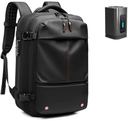 Gafutozm Sac Compresseur avec Pompe, 2025 Sac à Dos Extensible Et étanche pour Aspirateur, Sac à Dos de Voyage pour Bagage à Main 60 L (Noir avec Pompe)