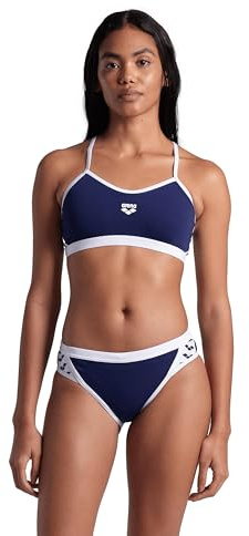 ARENA Costume Bikini 2 Pezzi Slip E Top A Fascia 38 Donna Piscina Nuoto Blu Scuro Bianco