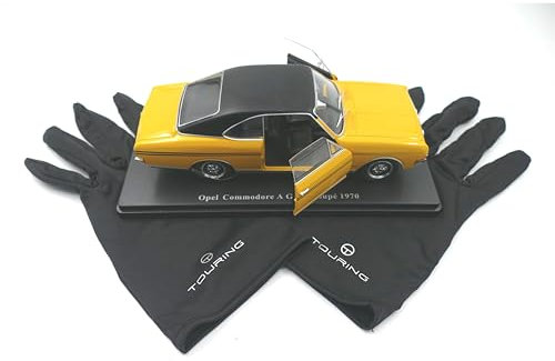 TOURING MODELCARS Opel Commodore A GS/E Coupe, gelb/schwarz 1970 Modellauto 1:24 inklusive satinierten Präsentationshandschuhen