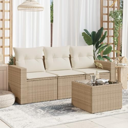 Xichuzi 4-TLG. Garten-Sofagarnitur mit Kissen Beige Poly Rattan, Lounge Gartenmöbel Set, Möbelsets, Balkon Möbel, Gartenlounge, Gartensofa - 3218658