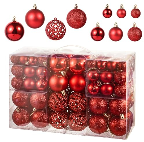 Chumix 100pz Palline di Natale Infrangibili Con Gancio Palle di Natale Diametro 3/4/6 cm, con Traforo/Opaco/Lucido/Glitter, Palle Natalizie per Natale, Feste, Matrimoni, Decorazione Albero di Natale