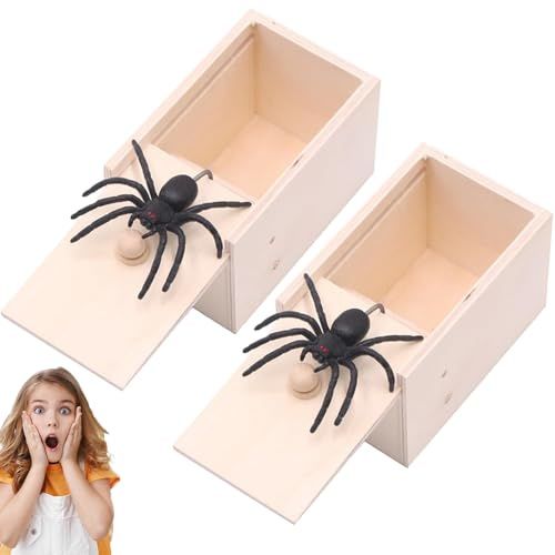 LINYIJOY 2 Stück Spinne In Box, Spinne Streich Box Streich Spinne Scare Box Holz Prank Spider Scare Box, Streich Spinne Angst Box Scherzartikel Kinder Spinnen Spielzeug Box Holz für Erwachsene Kinder