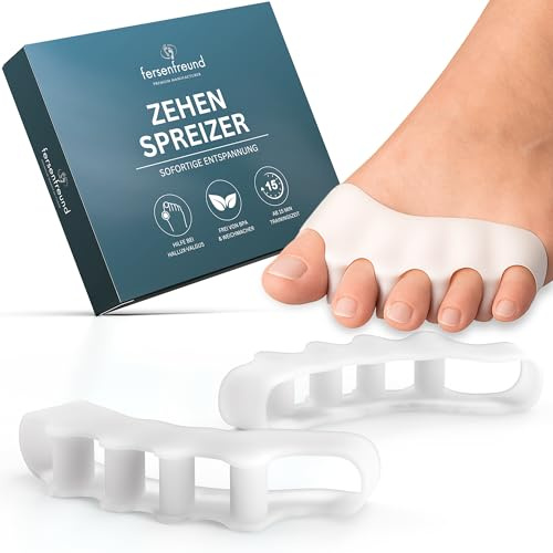 FERSENFREUND© Premium Zehenspreizer für alle Zehen - NEUHEIT 2026 - Zehentrenner Silikon Zehenstrecker Toe Spacer Zehenkorrektur Correct-Toes Toe-Spreader Separator Weiß für Damen & Herren 2er-Set