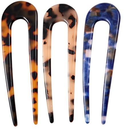 HONMEET Épingles à Cheveux en Acétate Forme U 3pcs pour Fixation Facile Cheveux Épais et Fins Accessoires Élégants pour Femmes au Quotidien et Fêtes
