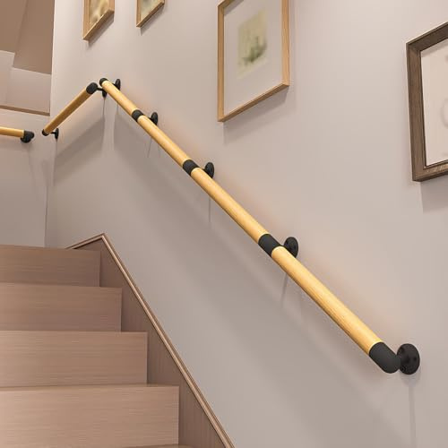 Pasamanos Redonda De Madera Para Escaleras | Barras De Apoyo Para Pasillos | Barandillas Para Áticos De Interior Y Exterior | Barra De Seguridad | Para Ancianos(150cm(120cm+130cm))