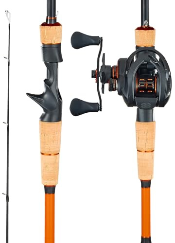 VEVOR Caña de Pescar y Carrete Baitcasting, Caña de Fibra de Carbono de 2,13 m IM7, con Rodamientos de Bolas 7+1 y Relación de Transmisión 7.0:1 y Mango de Corcho, Ideal para Zurdos, Media-Pesada