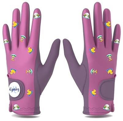 Kyniog Ladies Golf Gloves Wet Hand Grip Aubergine, Rain Gloves for Women, Suede Palm All Weather, Pair Left Right Hand, Ball Marker Included (M)
