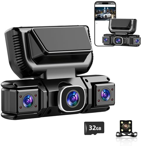 Videoregistratore DVR WiFi a 360° per auto con 4 canali, protezione completa a 360°: guida con fiducia, registrazione senza preoccupazioni, Dash Cam a 360° a 4 canali, 3 telecamere generali+scheda 32G