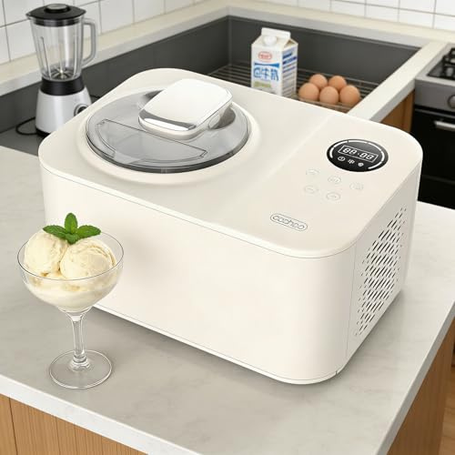 Máquina para hacer helados con compresor, sin precongelación, capacidad de 1,2 litros, funcionalidad 3 en 1, incluye cubo de hielo, cuchara y receta para helado casero, helado, sorbete y yogur