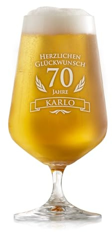 AMAVEL Bierglas mit Gravur zum 70. Geburtstag – Personalisiert mit [Name] – Pilstulpe – Geburtstagsgeschenke für Männer und Frauen – Geschenkidee zum Geburtstag – Männergeschenke – Füllmenge: 400 ml