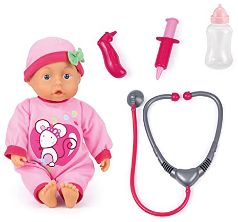 Bayer Design 93378AA babydocka Doktor Baby, mjuk kropp, pratar, flaska, tillbehör för läkare