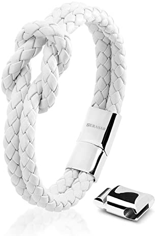 16cm Blanc Bracelet en Cuir pour Femmes avec Boîte Cadeau - Bracelet Noeud - Bijoux Bracelets Belle Petite Amie Soeur Fille Mère Maman Partenaire Cadeaux Couple Women Woman Black Leather Gift Box