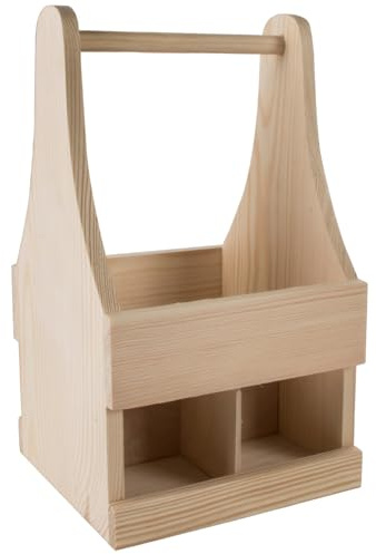 WooDeeDoo Wooden Beer Bottle Carrier – Holds 4 x 330–500 ml Bottles – Pine Gift Box for Men DIY Craft Decoration Groomsman Birthday Home Bar Storage Rustic Crate for Events – 16.5 x 16 x 29 cm