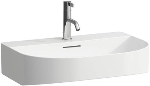 LAUFEN Sonar Aufsatzwaschtisch, 3 Hahnlöcher, mit Überlauf, 600x420mm, geschliffen, H8163420001081, Farbe: Weiß