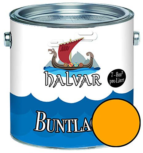 Halvar Barniz para madera y metal mate amarillo RAL 1000-1037, para madera, para interior y exterior, resistente a la intemperie, protección de larga duración perfecta (2,5 L, RAL 1028 amarillo melón)
