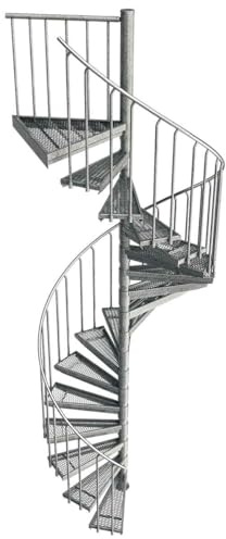 Außenspindeltreppe Scarvo M verzinkt, Geschosshöhe: 324-341 cm, 17 Stufen und Podest, Durchmesser: 180 cm, Stufenbelag: Stahl Streckgitter, Stahltreppe