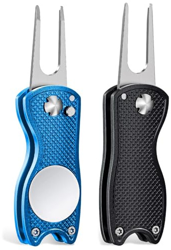 Mile High Life Ganzmetall Faltbares Golf Pitchgabel mit Pop-up Taste & Magnetkugel Markierung (Mehrere-Farben/Formen)
