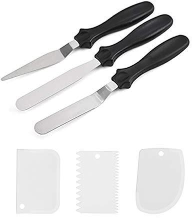 TSHAOUN Juego de EspáTulas Para Glaseado, 3 EspáTulas de Acero Inoxidable con 3 Raspadores de PláStico Para Pasteles Para Untar Crema, DecoracióN de Pasteles (Negro)