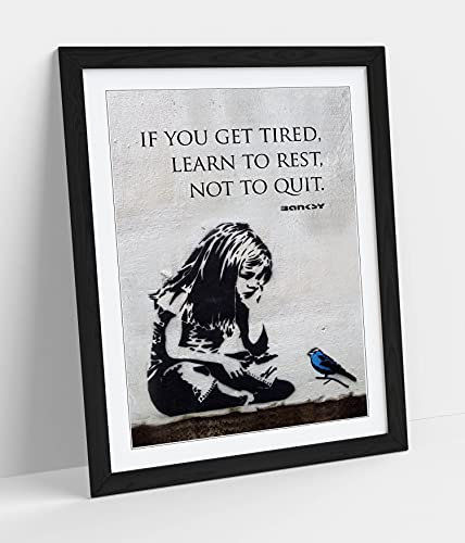 CanvasArtShop BANKSY BLUE BIRD GIRL QUOTE PORTRAIT- PREMIUM WALL ART FRAMED PICTURE PRINTS - 3 COLOURS - 4 SIZES (UNFRAMED, A4)