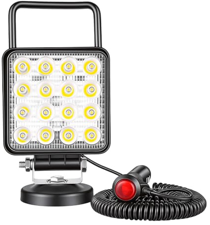 Willpower Led Arbeitsscheinwerfer Magnetfuß 4 Zoll 48W Spotlight 12V 24V | Platz Scheinwerfer, Zigarettenanzünder, Offroad Beleuchtung, für Auto ATV KFZ Traktor LKW 4x4 Boot, 6000K Suchscheinwerfer