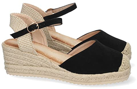 shoes&blues.es 62997-Sandalia de Cuna para Mujer, Forrado de Yute, Pala Cerrada, y Cierre de Hebilla, Primavera Verano 2022. Talla 41 Negro
