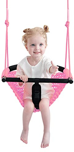 nets Tribe 2 -in- 1 Toddler Swing. Swing Seat for Kids with Adjustable Ropes, for Kids Heavy Duty Rope Play Secure Children Swings Set, for Outdoor Indoor, Backyard. Upgrade Product (Pink)