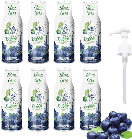 FruttaMax Sciroppo ai Mirtilli Senza Zucchero – 60% Frutta Vera | Sciroppo a Basso Contenuto Calorico per Gasatori, Cocktail e Dessert – 8 x 500ml