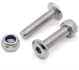 M10–1,5 x 35 mm Glvaner flache runde Innensechskantschrauben mit Sicherungsmuttern, Edelstahl 304 (18–8), Schrauben mit Muttern, Hardware-Sets, 6 Sets