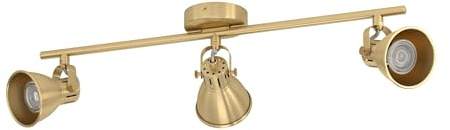 EGLO LED Deckenlampe Seras, Deckenleuchte mit 3 Spots | Spotbalken schwenkbar, Wohnzimmerlampe aus Stahl in Messing-gebürstet und gold, Deckenspots mit GU10-Leuchtmittel, warmweiß