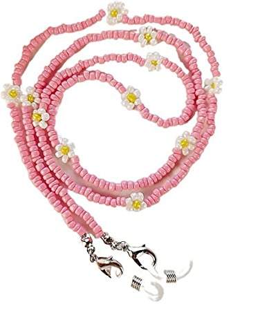 HOOENG Brillenband Brillenketten for Frauen Kristall Bunte Perlen Maskenketten Stilvolle Halterketten Brillenkordel (Color : Rosa, Size : 1)
