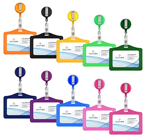 10Pcs Ausweishalter Ausziehbar, Leder Ausweisjojo Ausweishalter Mehrfarbig Kartenhalter mit Zugband, Schlüsselanhänger Ausziehbar Ausweishülle für Büro Schule