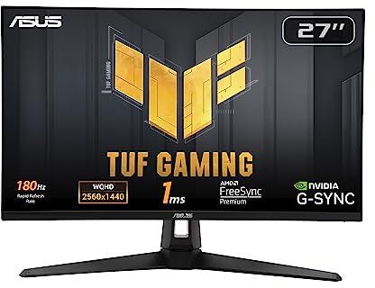 ASUS TUF Gaming VG27AQ3A Monitor Gaming 27” pollici, QHD (2560x1440), 180Hz, Fast IPS, Sincronizzazione ELMB, 1ms (GTG), FreeSync Premium, G-Sync, Overdrive variabile, 130% sRGB, Nero