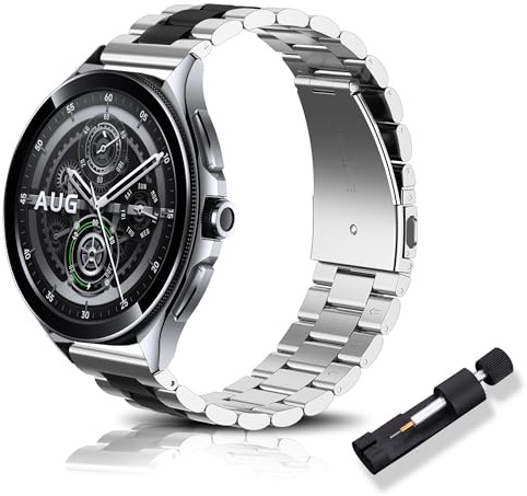 RoYiio Metallarmband för Xiaomi Watch 2 Pro/S4/S3/S2 armband Redmi Watch 5 Active/Lite klockarmband 22 mm rostfritt stål för Garmin Venu 4 45 mm/Venu 3/Forerunner 570 47 mm - silver svart