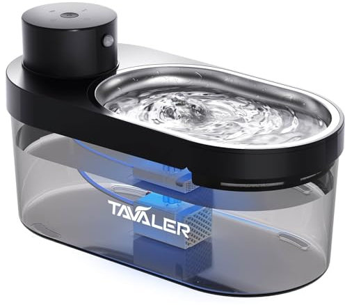 Tavaler Katzenbrunnen Kabellos mit Bewegungsmelder, 4L Trinkbrunnen für Katze Kabellos, 5000 mAh Akku Wasserbrunnen für Katzen und Hunde, Katzen Trinkbrunnen mit Tablett aus Edelstahl, 2 Filter