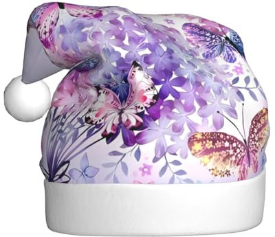 ELkine Schöne lila Schmetterling Kunst gedruckt Weihnachtsmütze, lustige Weihnachtsmütze, Xmas Urlaub Hut für Unisex Erwachsene