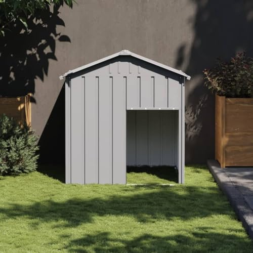 BaraSh Hundehütte mit Dach Hellgrau 117x103x123 cm Verzinkter Stahl HundehüTte Outdoor Winterfest
