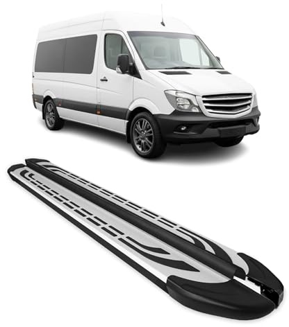 OMAC Trittbretter Seitenschweller kompatibel mit Mercedes Sprinter W906 2006-2018 L2 Schwarz-Silber Alu