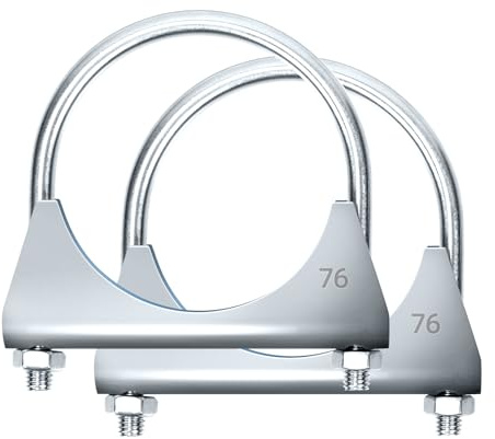 Glarks 2 x 304 stainless steel exhaust U-clamps 76 mm (3 in) silencer exhaust clamps U-bolt clamps design with saddle flange for exhaust tailpipe